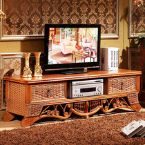 Indonesia imported rattan wood TV cabinet Solid wood TV cabinet Rattan woven TV cabinet Rattan art TV cabinet