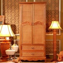 Rattan wardrobe Solid wood rattan wood wardrobe Large wardrobe Rattan wardrobe Vintage double door wardrobe Wooden bedroom assembly cabinet