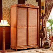 Southeast Asia Indonesia rattan wardrobe Hotel bedroom double door solid wood wardrobe Plant rattan sliding door rattan wardrobe
