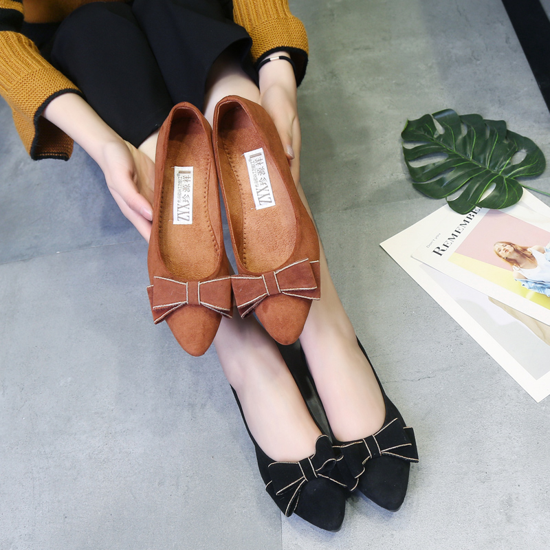 Spring and autumn new women's shoes bow flat heel shallow mouth pointed bag shoes women's old Beijing cloth shoes flat shoes women's work shoes