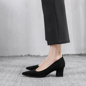 Thick-Heeled Interview Women's Shoes 2025 New Black Professional Mid-Heel Shoes for Work, Student, Civil Servant, Elegant High-Heeled Shoes