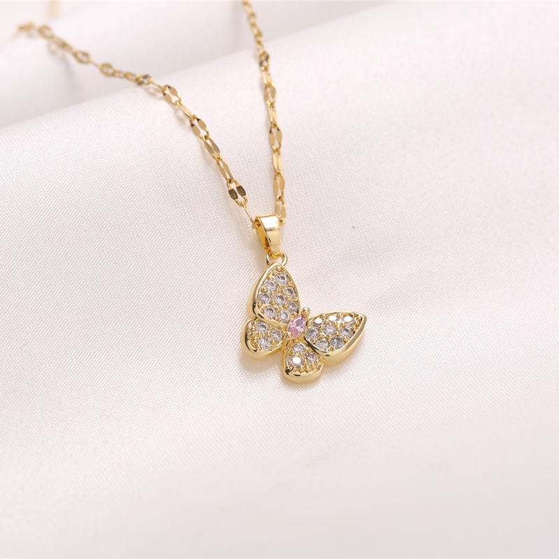 Micro-encrusted zircon butterfly pendant female 18k gold full diamond necklace trendy light luxury non-fading clavicle chain niche design sense