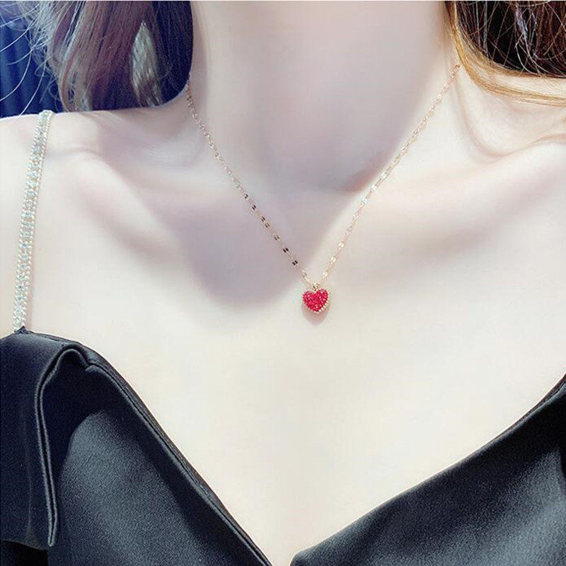 2020 new full diamond small red heart necklace female trendy red and black double-sided clavicle chain all-match does not fade high-end sexy