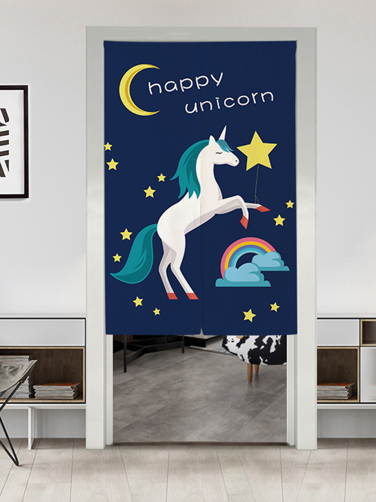 Cartoon fabric door curtain partition window Cute girl bedroom personality decoration block children's room free of punching