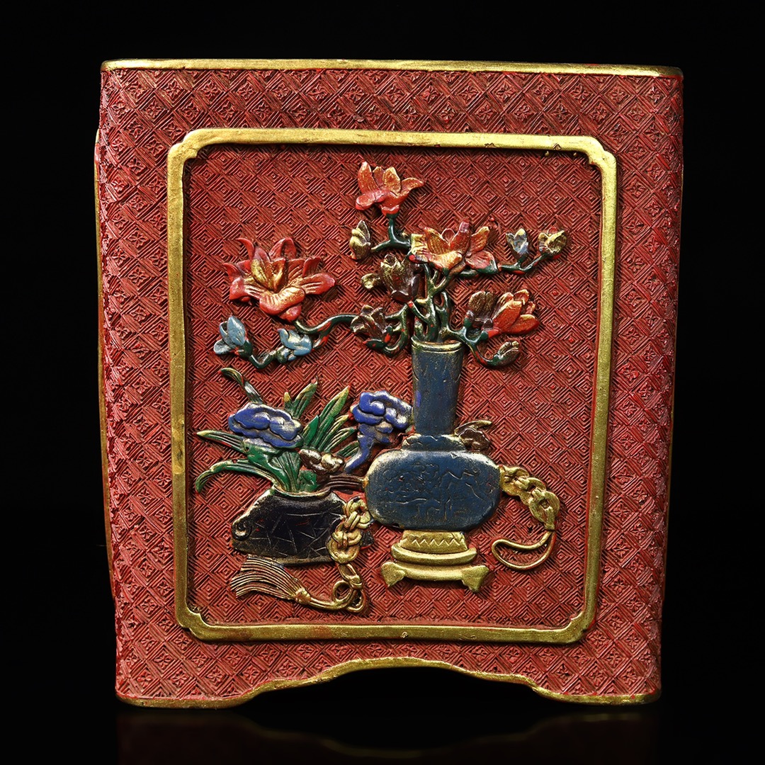 Old Tibetan Old Beijing lacquer color drawing Ping An Fugui Fang Pen Holder Wenfang Four Treasure Lacquerware Pen Holder