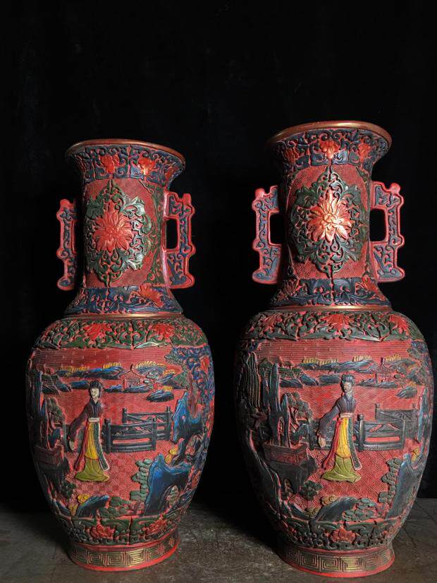 Folk Collection Old Beijing lacquerware Painted Lacquered Ware Vase Hem old lacquerware Painted Landscape Vase