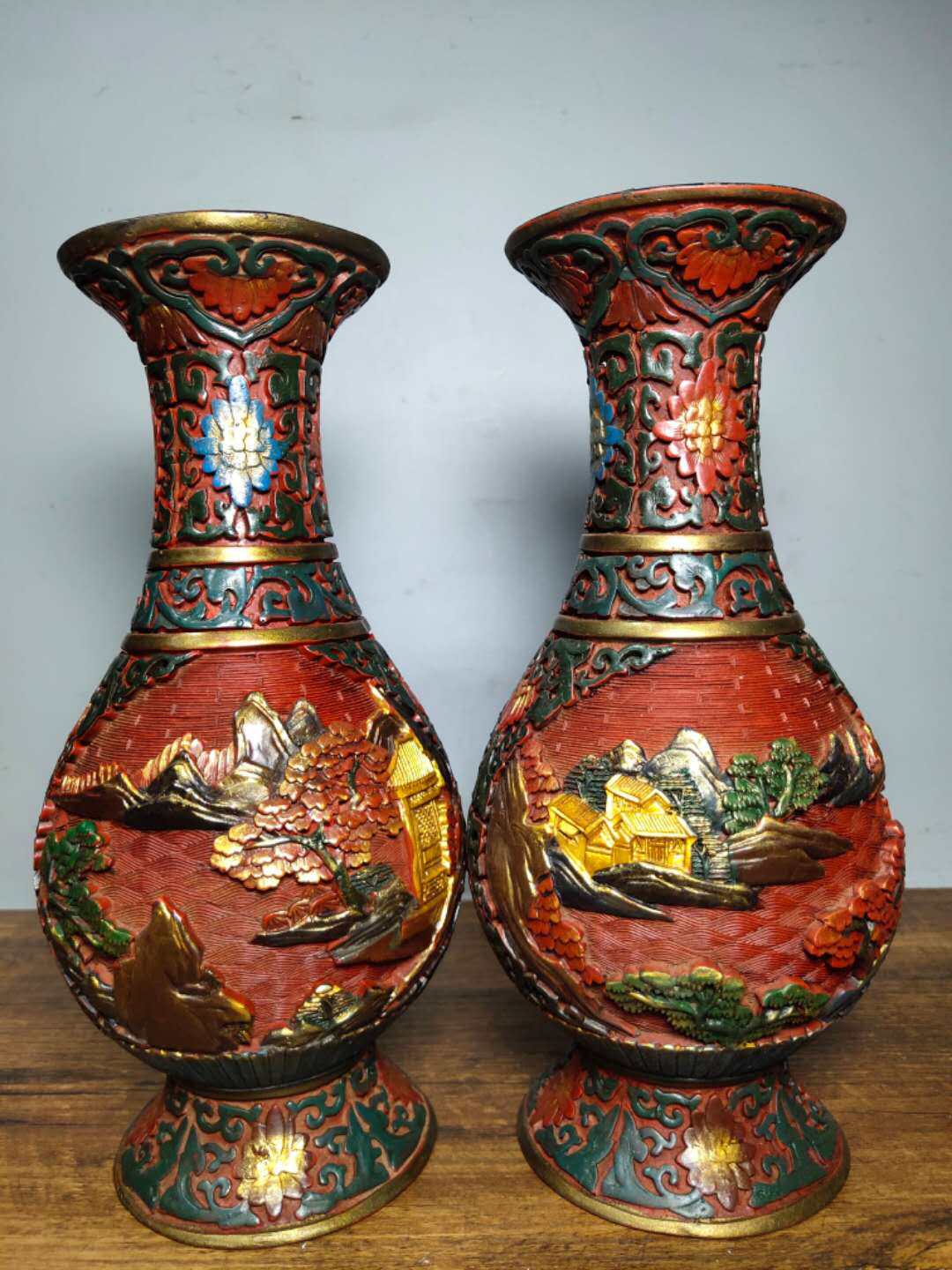 Tick Red Lacquer Bottle Pure Artisanal painted fluffy Wonderland vase pendulum a pair of antique folk collections old