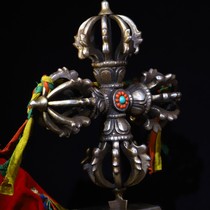 Tibet collection of jewel iron pure hand knocks and chisel engraved diamond pestle with inlaid jewel cross-diamond pestle