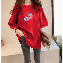 2021 new maternity summer clothes medium-long loose short-sleeved T-shirt womens top base shirt outside wear fashion fashion trend