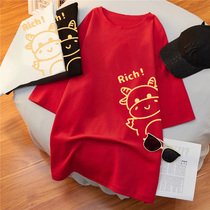 2021 new maternity summer cotton loose large size crew neck printing short-sleeved T-shirt womens top wear tide mom