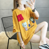2021 summer new maternity clothes pure cotton loose large size color crew neck short-sleeved T-shirt womens top base shirt tide