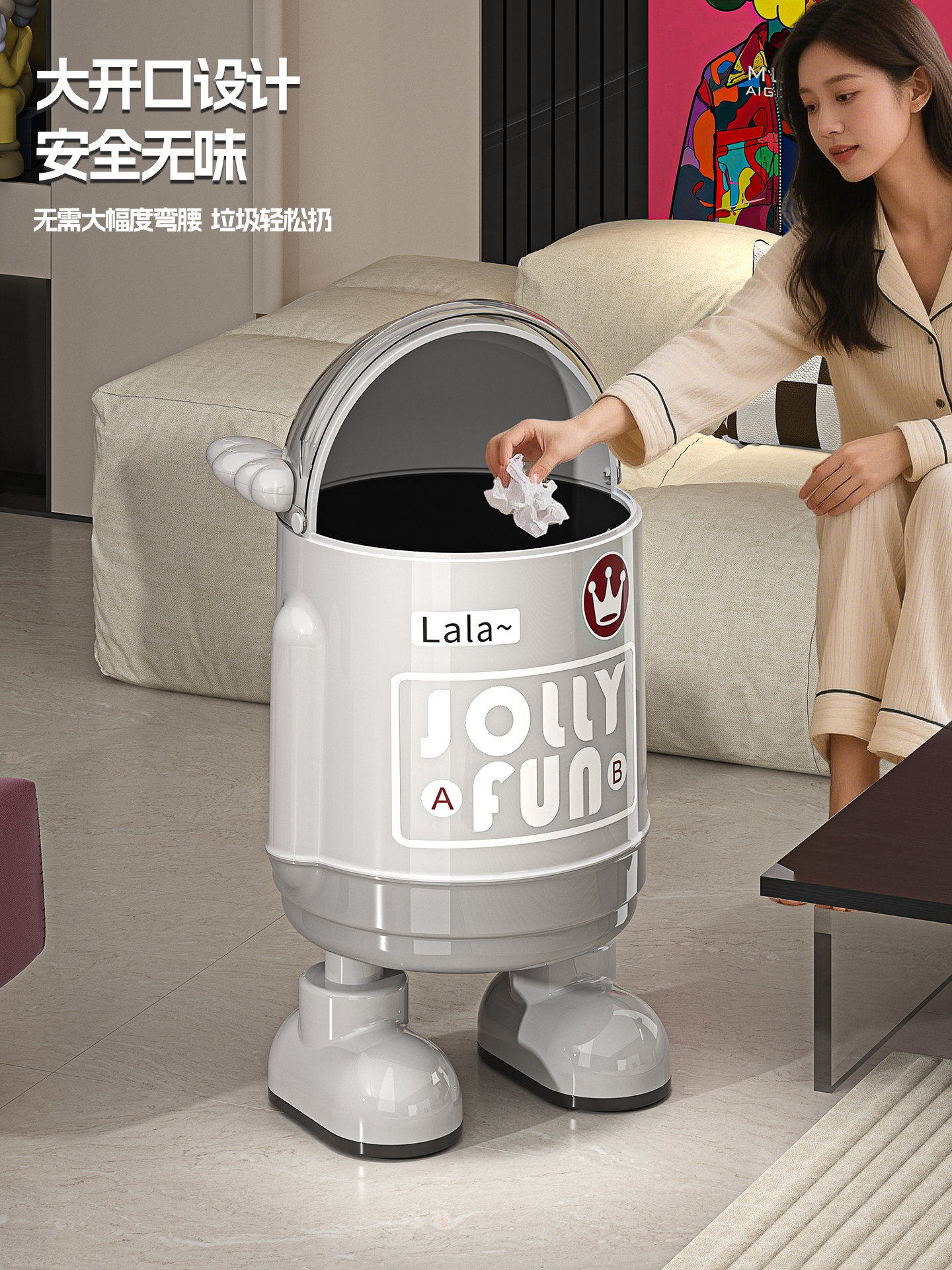 Living Room Trash Can for Home Use, 2025 New Model, Stylish and Trendy, Suitable for Kitchen and Bathroom, Large Capacity, Flip-Top Wastebasket