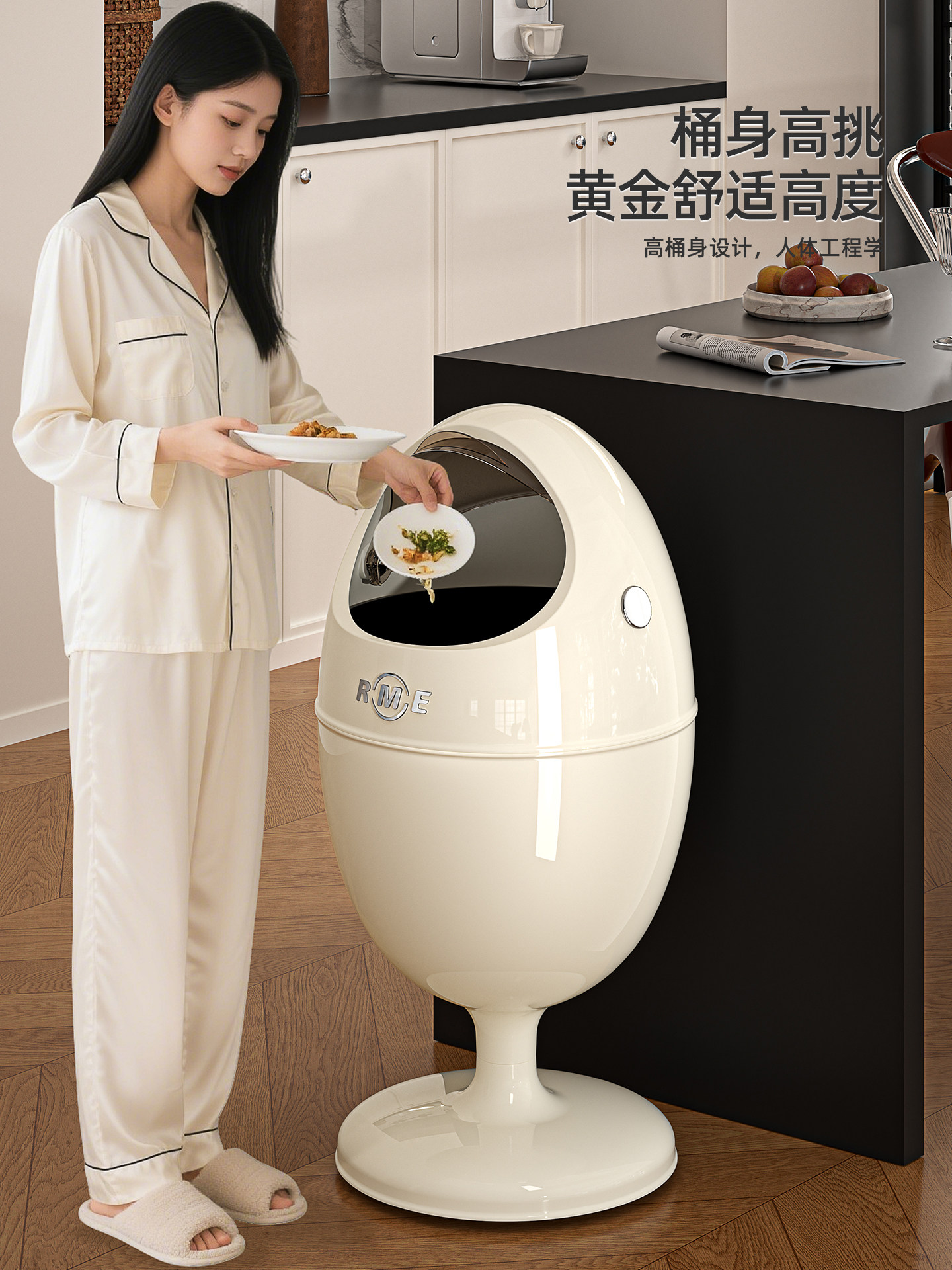 Large-Capacity Household Trash Can, 2025 New Model, Light Luxury, Creative, High-End, with Wheels, Large Size, No Need to Bend Over, Living Room Trash Can