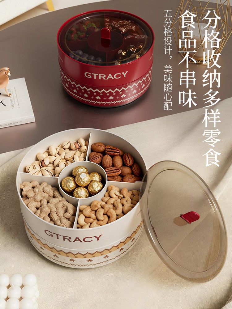 New Year's Fruit Plate for Living Room and Tea Room, High-End, Exquisite and Beautiful Display Plate for Fruits, Snacks, Nuts, Candies, Storage Box