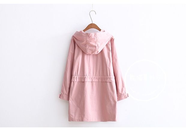 Mùa xuân mới phiên bản Hàn Quốc của phần mỏng của dây rút eo áo dài áo chống nắng quần áo rắn màu trùm đầu áo gió nữ sinh ao khoac nu