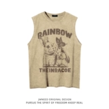 Кролик, парная одежда для влюбленных, мультяшная спортивная майка топ, футболка без рукавов, в американском стиле, свободный крой