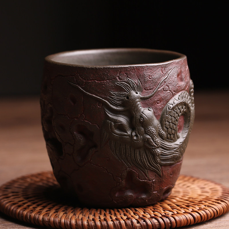 宜興 紫砂茶杯 寿桃主人杯 茶器 茶杯 煎茶道具 宜兴紫砂杯纯手工男