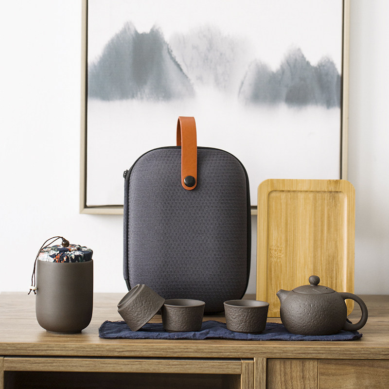 Purple sand a pot of Three Cups of fast guest Cup travel tea set set carry-on tea kung fu tea set portable LOGO customization