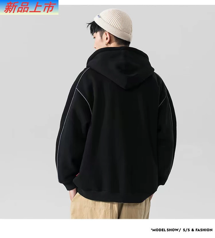 Fat Nhật Bản thương hiệu áo len nam lỏng cộng với kích thước áo khoác có mũ trùm đầu áo khoác thể thao mùa xuân và mùa thu áo khoác cardigan kết hợp tất cả các - Thể thao lông cừu / jumper