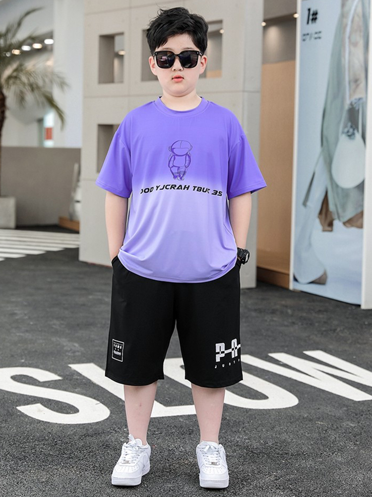 <!--胖男童速干衣运动套装夏装加肥加大小胖子薄款冰丝短袖短裤两件套-->