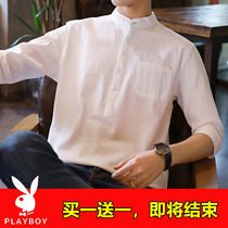 Flowers Playboy shirt male 70% sleeves Summer pure cotton short sleeve shirt student Korean version handsome mid-sleeve full cotton inch