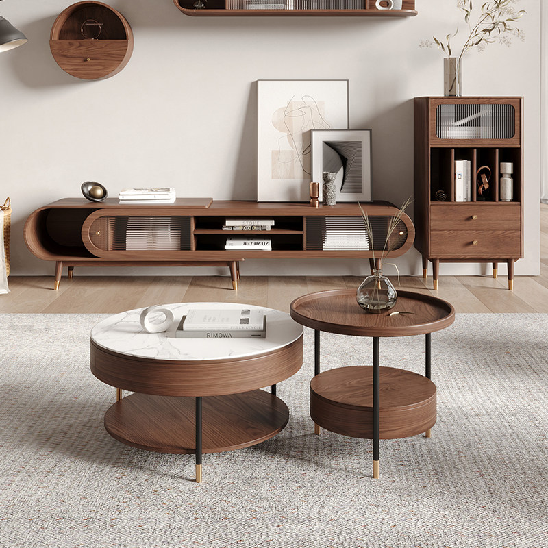 Nordic telescopic TV cabinet coffee table combination home modern minimalist small apartment living room oval storage furniture