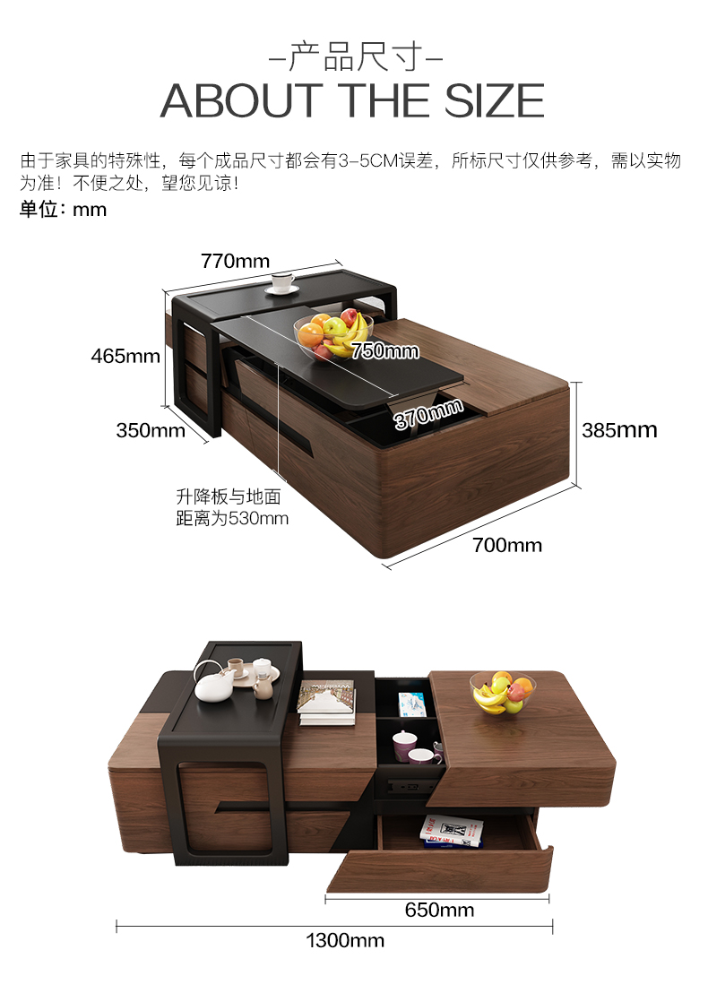 Nordic linh hoạt nâng cà phê tủ bảng TV kết hợp của căn hộ nhỏ ý tưởng nội thất nhà phòng khách tối giản hiện đại - Bàn trà bàn sofa thông minh