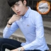 Thời trang nam mùa đông Joker Áo sơ mi dài tay Sinh viên Cộng với Áo nhung Áo trẻ trung Áo ấm Hàn Quốc Slim áo sơ mi đen Áo