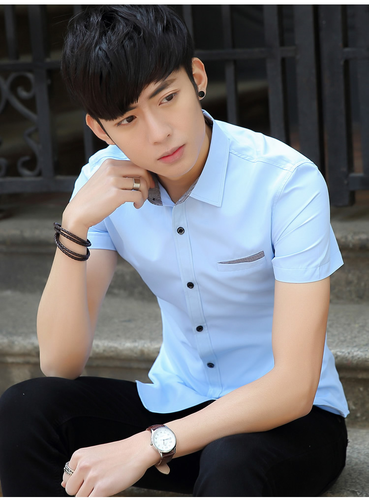 Mùa hè người đàn ông mới của triều ngắn tay áo thời trang Slim Hàn Quốc phiên bản của áo sơ mi thanh niên thời trang giản dị nửa tay áo sơ mi