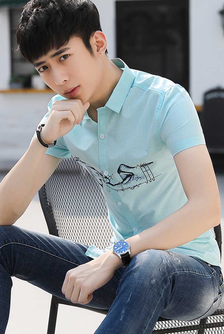 Mùa hè người đàn ông mới của triều ngắn tay áo thời trang Slim Hàn Quốc phiên bản của áo sơ mi thanh niên thời trang giản dị nửa tay áo sơ mi ao so mi trang