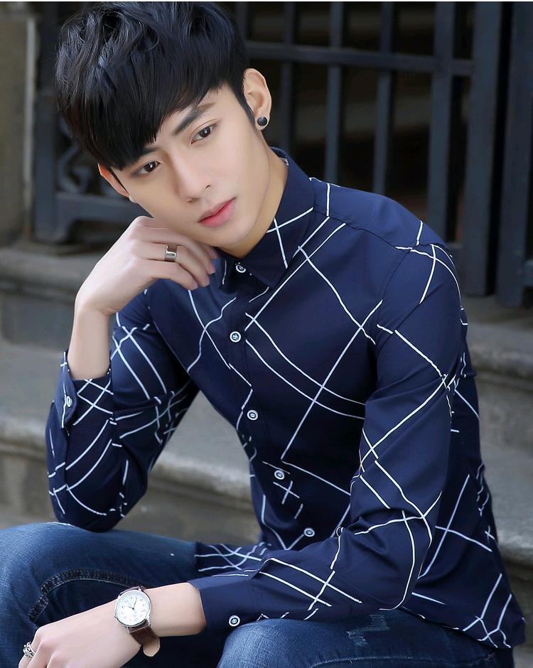 Mùa đông nam trẻ trung cộng với áo nhung dài tay dày thời trang mới Thời trang mỏng Hàn Quốc áo sơ mi ấm sơ mi cổ trụ
