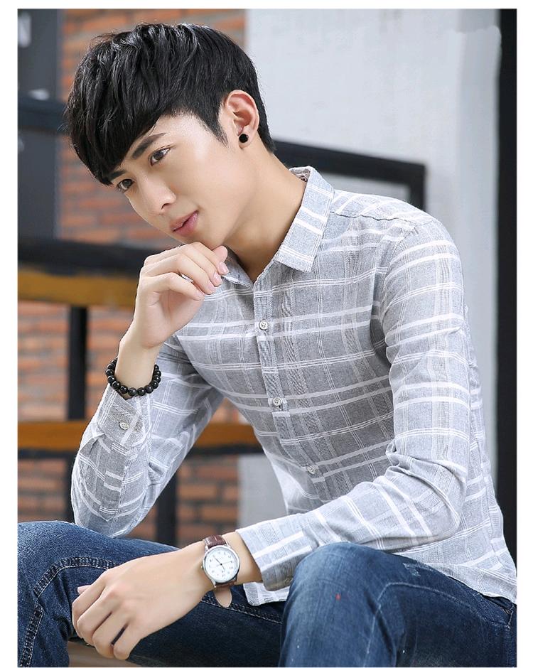 Mùa thu mới nam thời trang Hàn Quốc phổ biến áo sơ mi inch thường niên áo sơ mi họa tiết nam