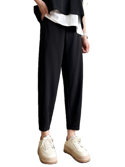 
New summer black straight harem pants for women with large size fat mm pear shape high waist slimming nine-point casual pants