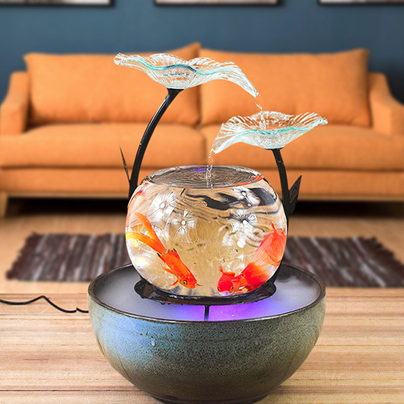 New Chinese Cycle Water Fountain Fish Bowl Home Decoration Living Room Indoor TV Cabinet Ceramic Office