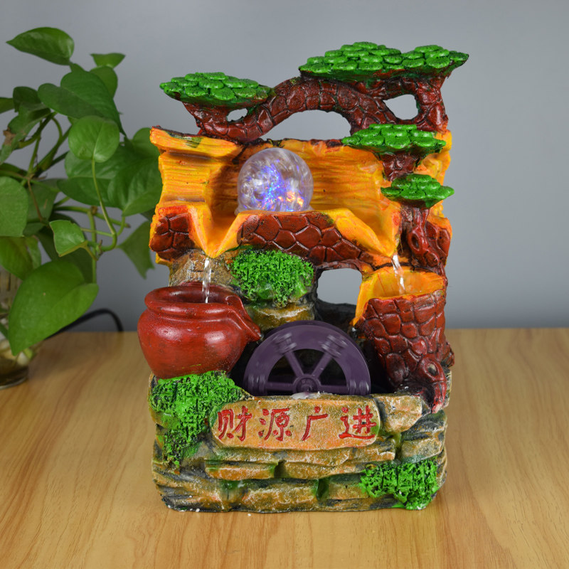 Fengshui fake mountain water fountain opening to move to gift living room front desk office tea desk cash cat fixture