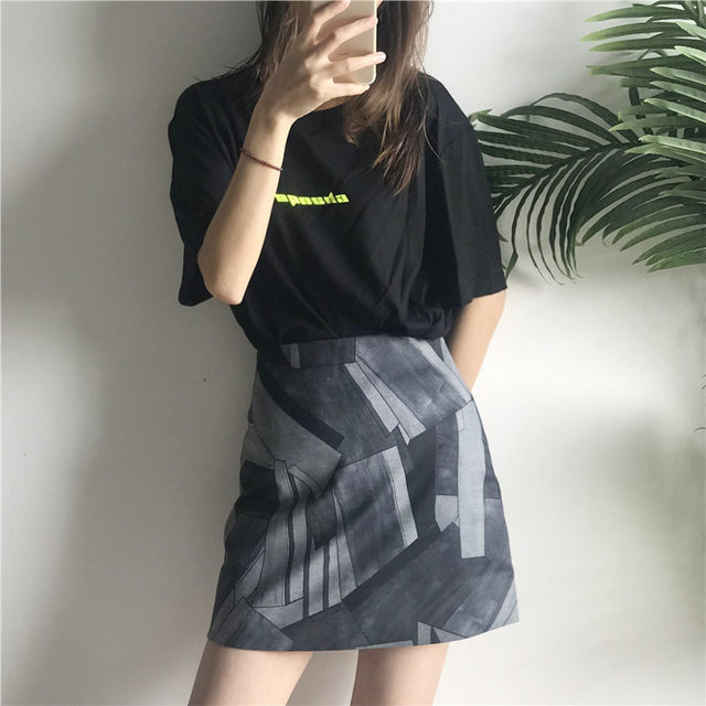 Printed skirt summer large size high waist hip covering skirt Hong Kong style slimming hip skirt fat girl students a line short culottes