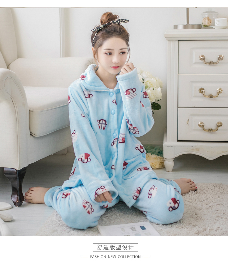 Bộ đồ ngủ nhung mùa đông và san hô nhung nữ dày tay dài cộng với nhung sinh viên Hàn Quốc tươi flannel dịch vụ nhà đồ bộ mặc nhà cao cấp hàn quốc