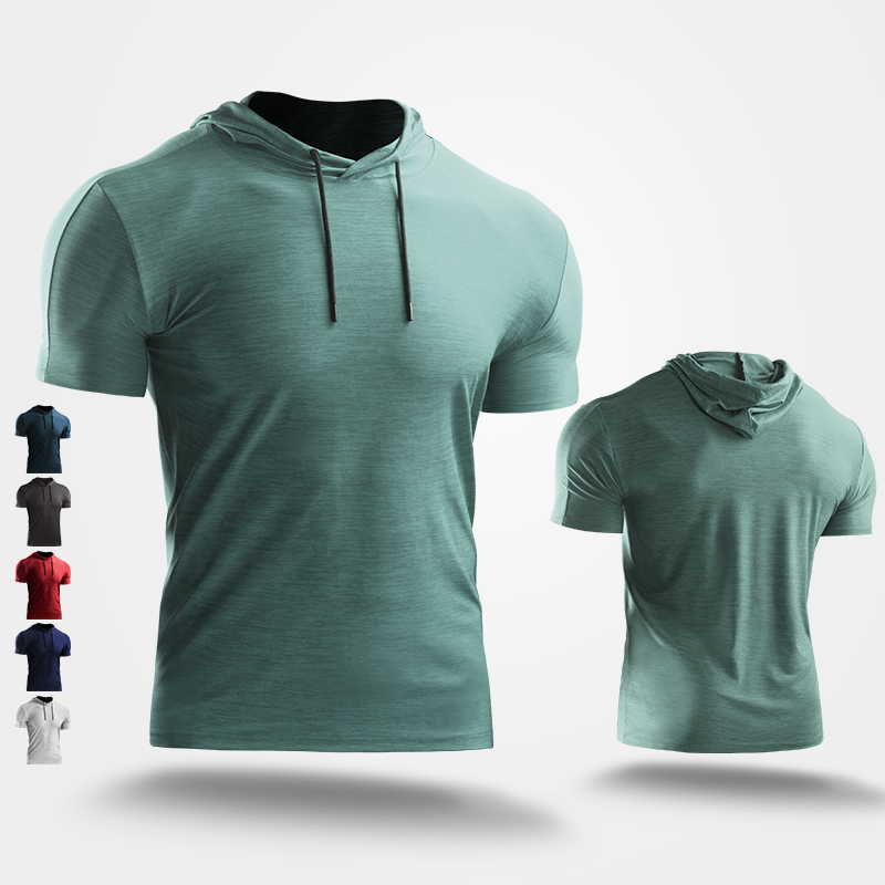 Pullover short-sleeved T-shirt men's quick-drying coat running training hoodie top loose sports sweatshirt fitness wear