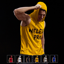 Quick-drying sleeveless t-shirt Running sports wide-shouldered vest hooded mens large loose pullover thin fitness sweater