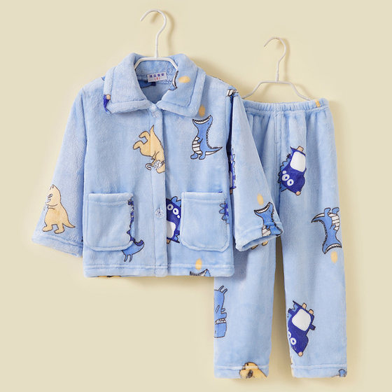 MY Autumn and Winter Boys and Children's Flannel Pajamas Girls Baby Warm Home Service Children's Coral Fleece Suit Male