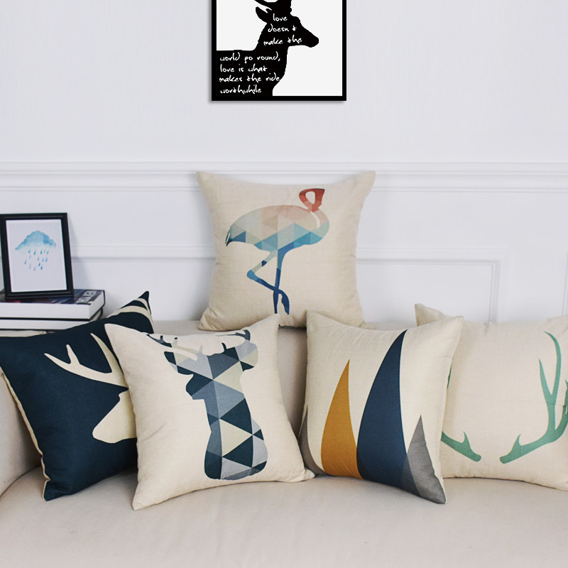 Arctic velvet Nordic cotton linen pillow geometric deer head cotton linen sofa pillow waist cushion office seat cushion with core