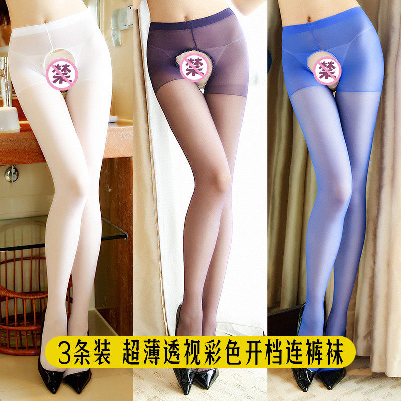 2 3 fun color stockings open crotch free ultra-thin anti-hook silk Sexy open file stockings tights black silk