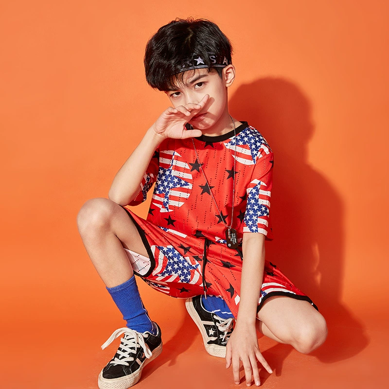 Bộ đồ trẻ em ngắn tay mùa hè 2020 mới trai đẹp trai quần áo trẻ em hip-hop Trang phục hàn quốc quần đùi cotton mùa hè - Trang phục