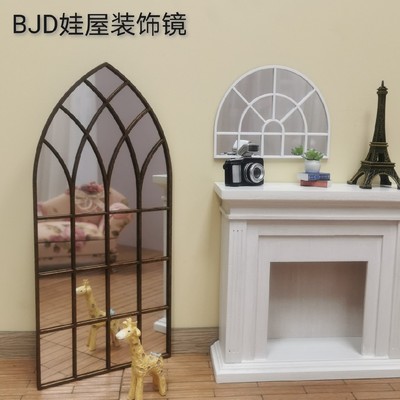 taobao agent BJD SD small cloth baby house wall -mounted decorative mirror camera props simulation window wooden American wall decoration retro mirror