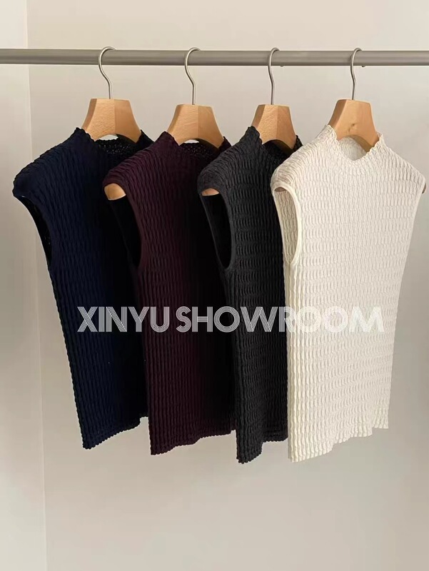 Shenzhen Nanyou Early Autumn New High-Neck Stacked Collar Sleeveless Sweater Vest Textured Knitwear Stylish Top