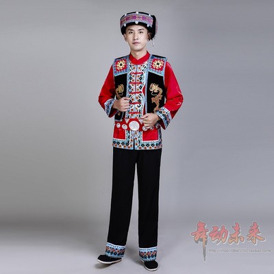 Quần áo thiểu số nam trưởng thành Vân Nam phù hợp với phong cách Trung Quốc  Zhuang Miao trang phục biểu diễn múa Tujia Yi người trang phục dân tộc thái  |