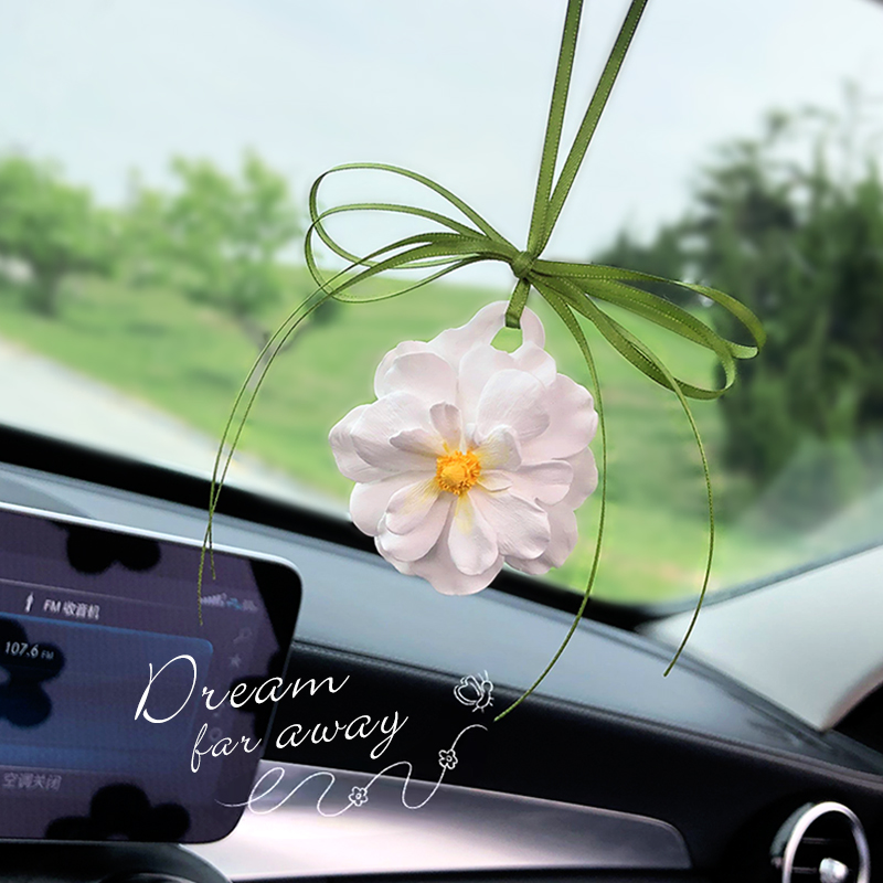 Car mounted aroma hanging flowers rear view mirror decorated female driver interior jewelry pendant