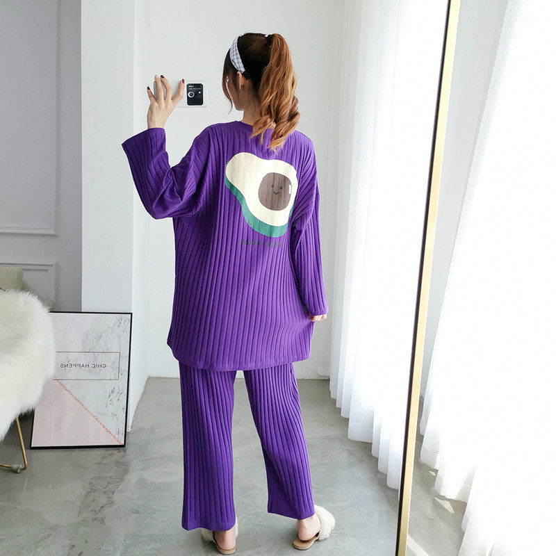 Cartoon pit strip cotton plus size pajamas women's long-sleeved trousers suit autumn and winter loose fat mm200 catties home clothes