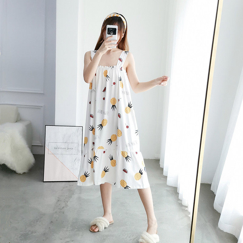 Cotton pineapple nightdress sexy vest suspenders pajamas female summer plus fat size pregnant women fat MM200 jin home clothes