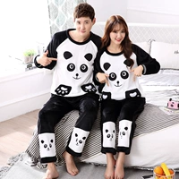 Bộ đồ ngủ mùa thu đông 2018 mới dễ thương cộng với nhung dày phim hoạt hình XL cộng với gấu trúc trắng đen mập mạp do ngu
